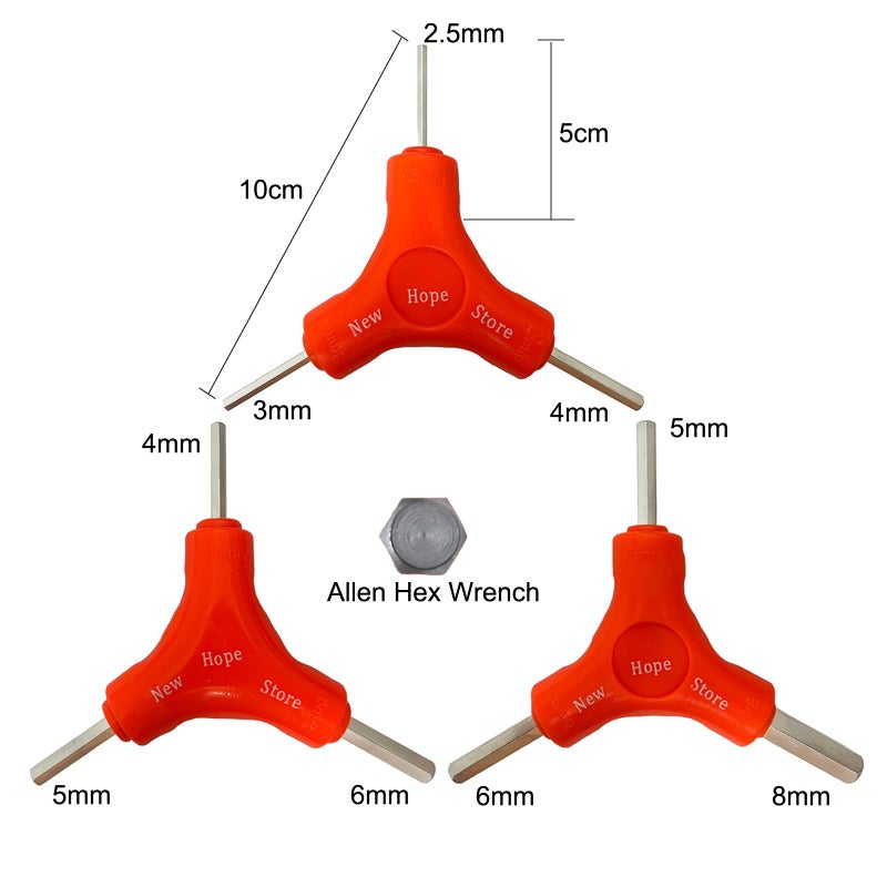 New Hope Store 3-Way Bike Hex Wrench Set, Y Allen Wrench All-In-One Multifunctional Biking Maintenance Tool Cycling Torque Spanner Internal Hex Key Repair Tool for Mountain Bicycle, 3Pcs(2.5, 3, 4, 5, 6, 8mm) - Image 2